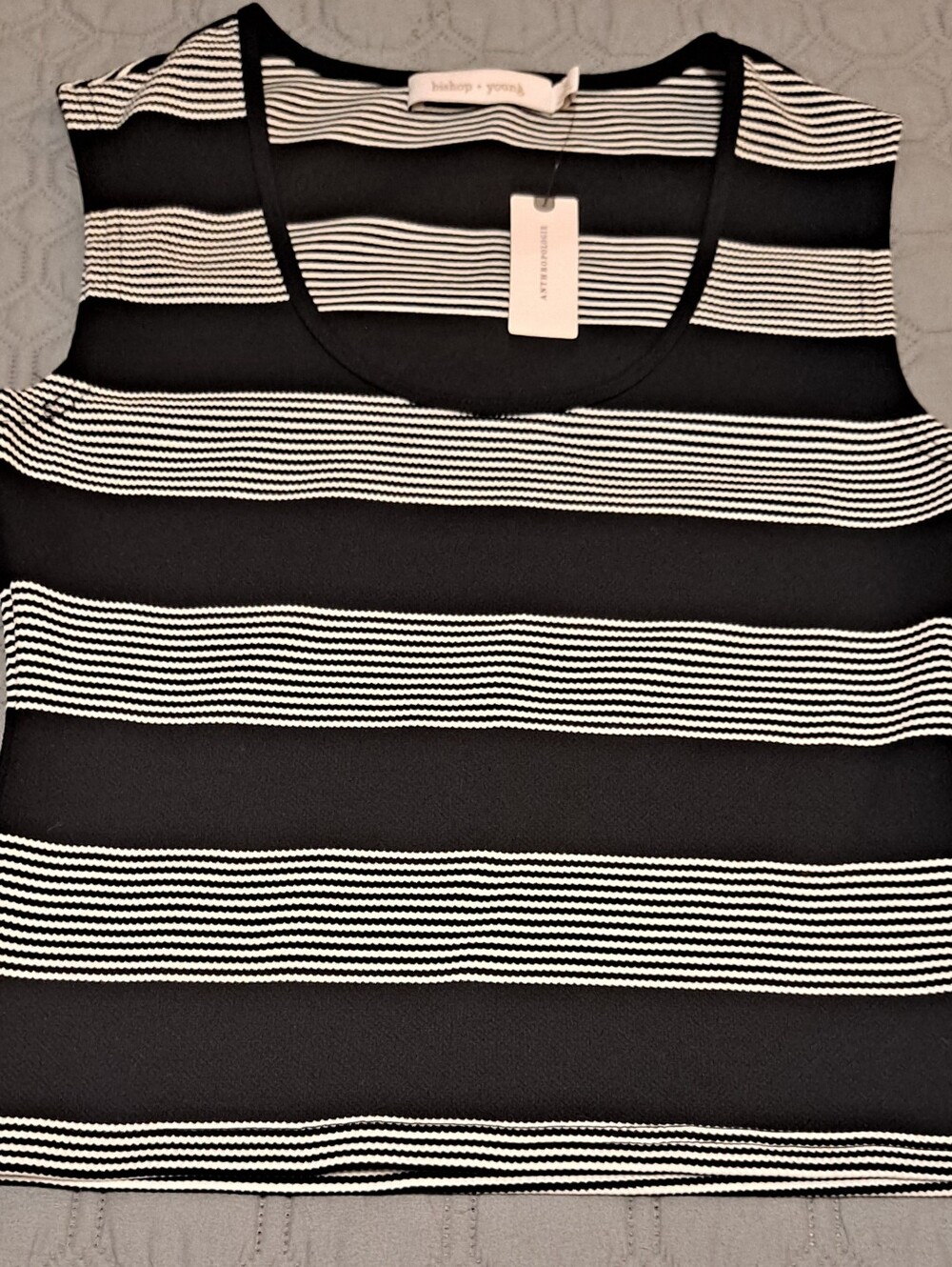 Bishop & Young Sleeveless Black and White Striped Tank Sz XS. NWT